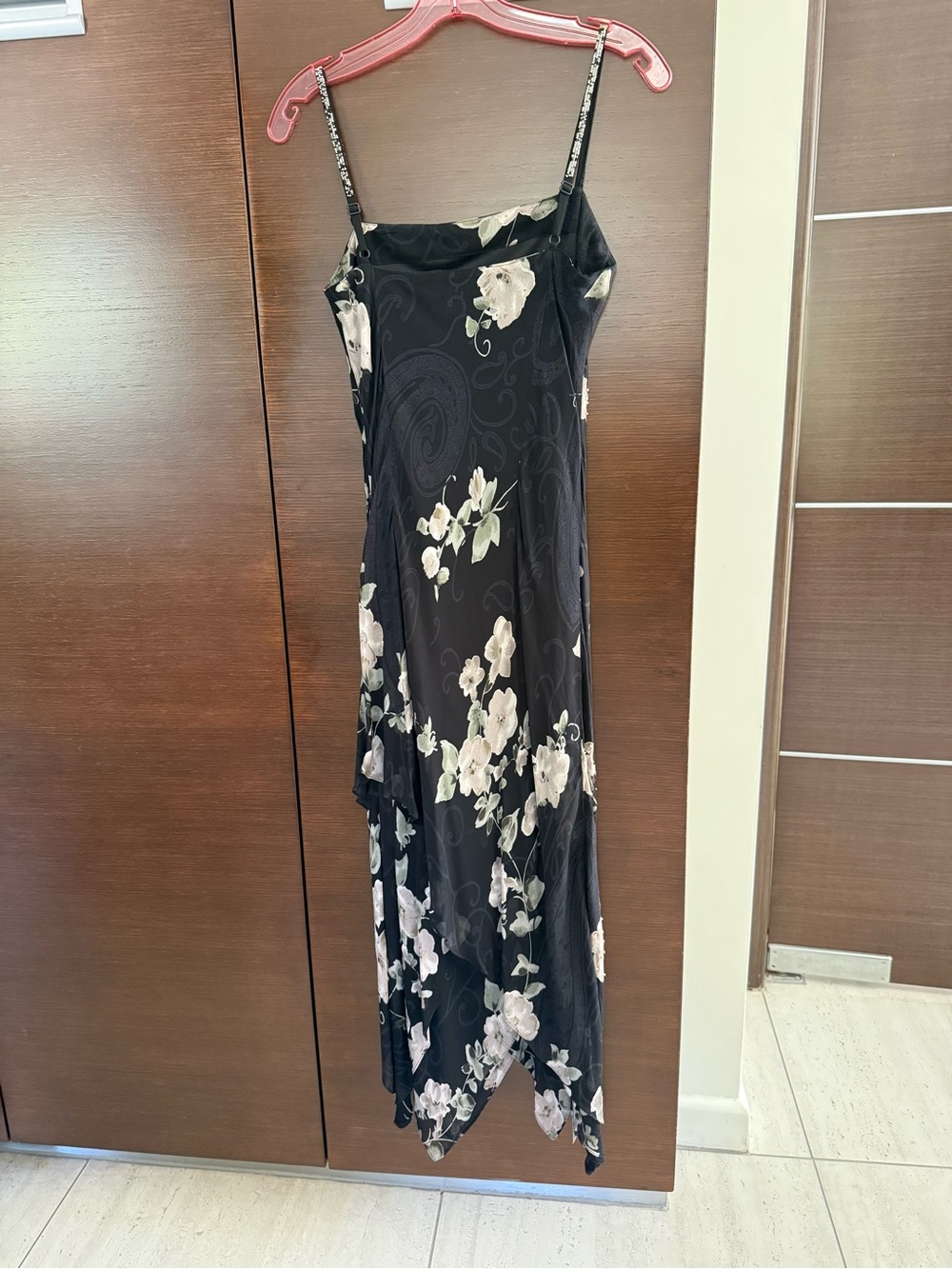 Eva Blue Black Floral Asymmetrical Mermaid Dress with Ivory Blooms - Picture 8 of 8